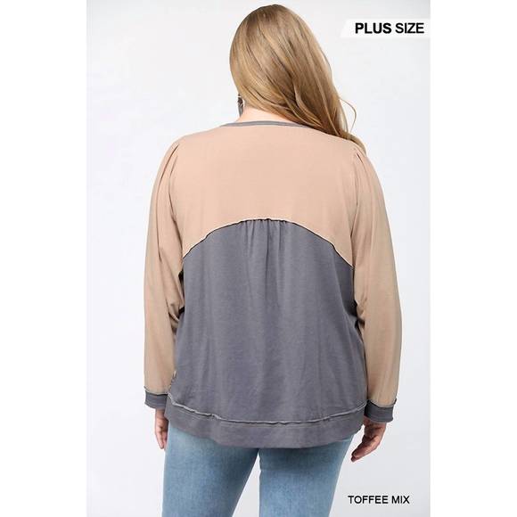 NEW GIGIO leopard color block loose fit top in toffee mix - Picture 2 of 2